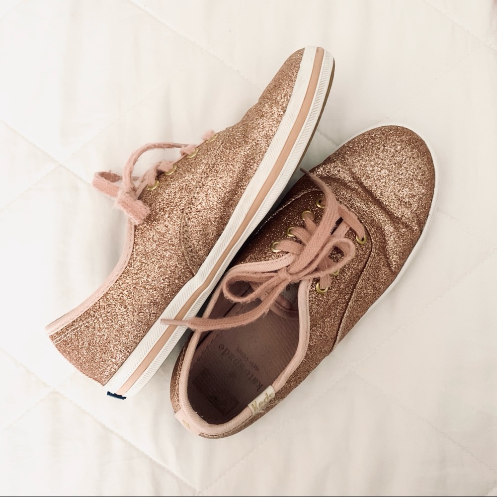 Kids KEDS Kate Spade Rose Gold Glitter sneakers